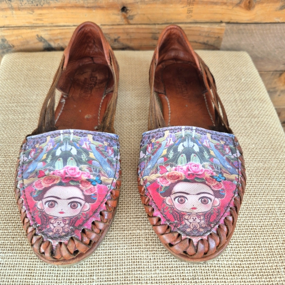 Frida Kahlo Sandals D'Santy Artsy Leather Mexican Huraches Womens 5 MX / 7.5 US